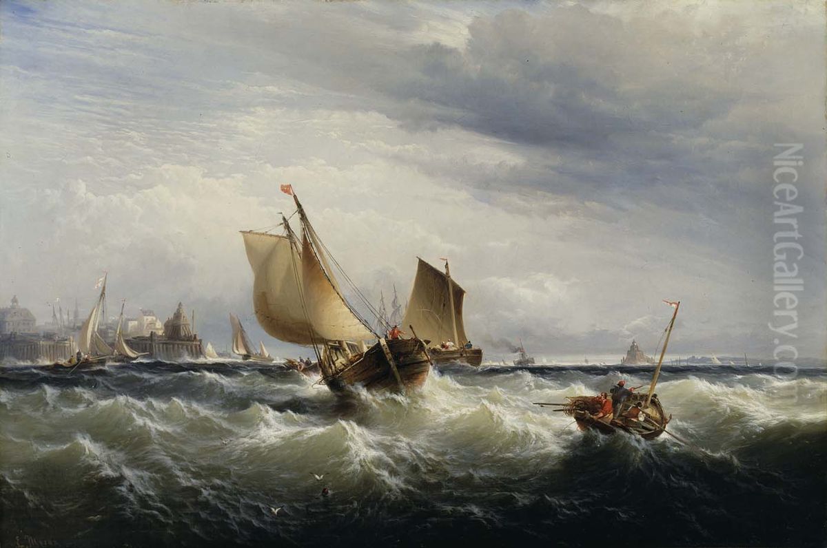 Fishing Boats Beating up to Windward Oil Painting by Edward Moran