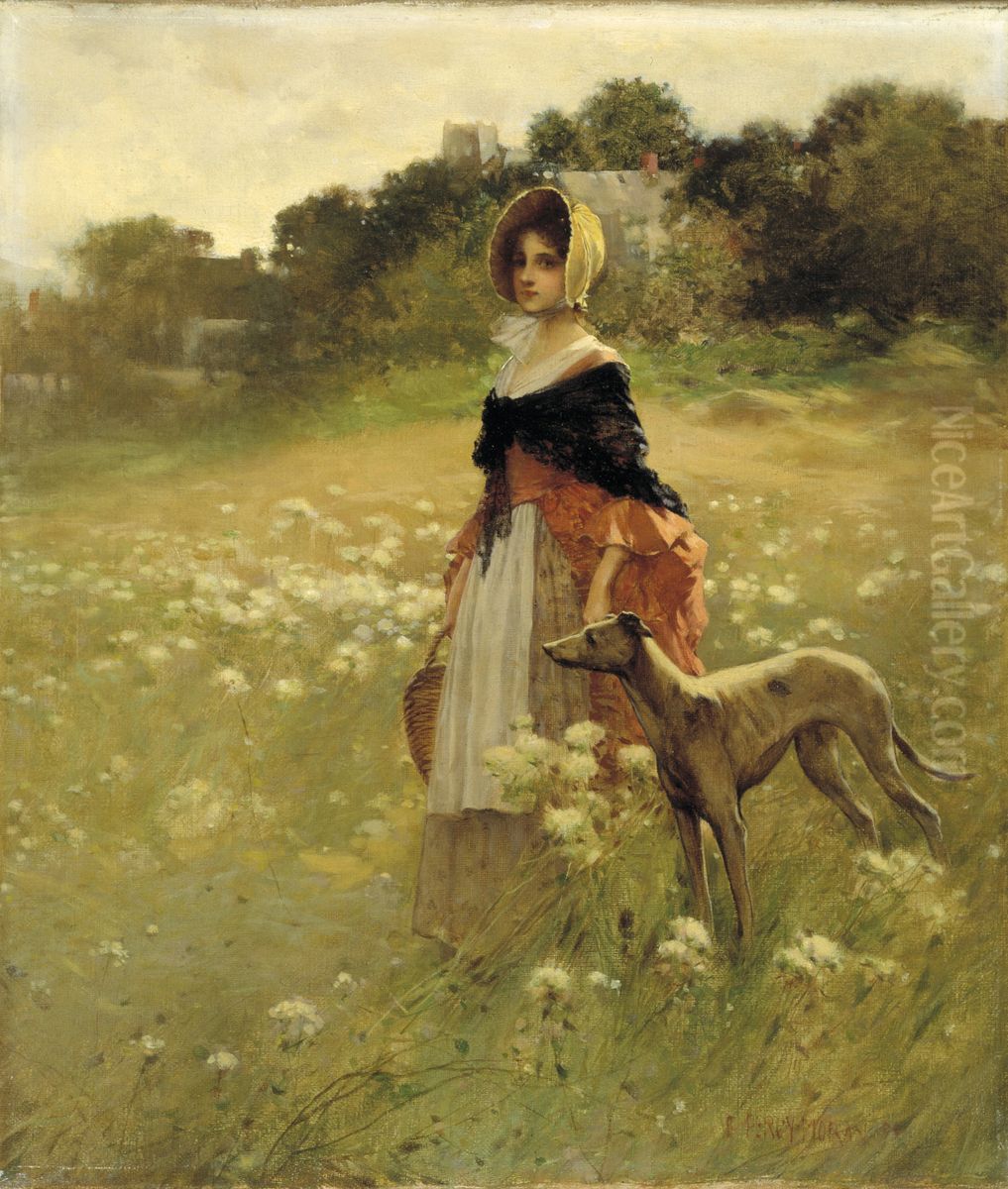 Young Girl and Dog Oil Painting by Edward Percy Moran