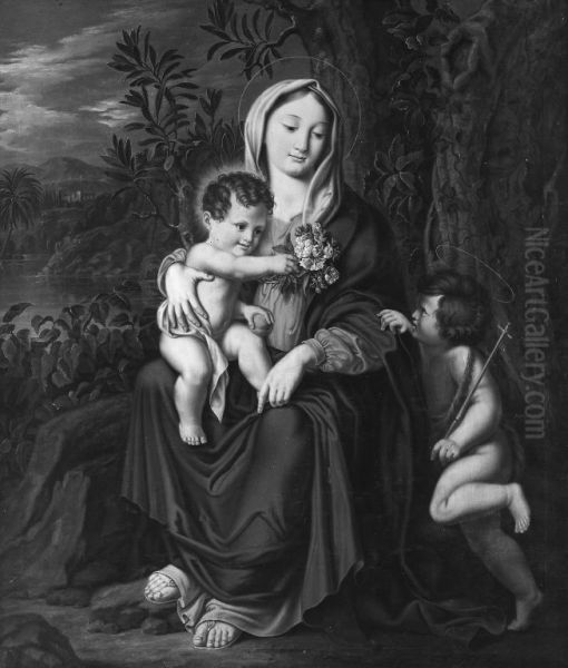 Jomfru Maria med Jesusbarnet og den lille Johannes Oil Painting by Carl Christian Seydewitz