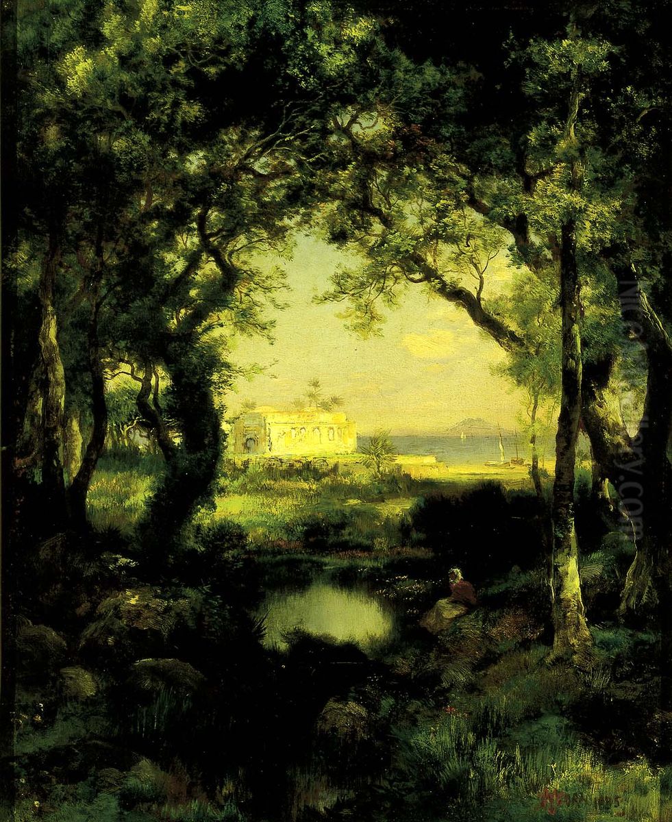 A Mexican Hacienda, Lake Cuitzeo Oil Painting by Thomas Moran