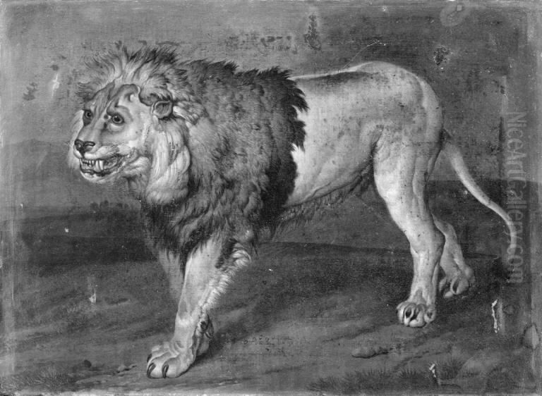 A Lion in a Landscape Oil Painting by Philipp Ferdinand de Hamilton