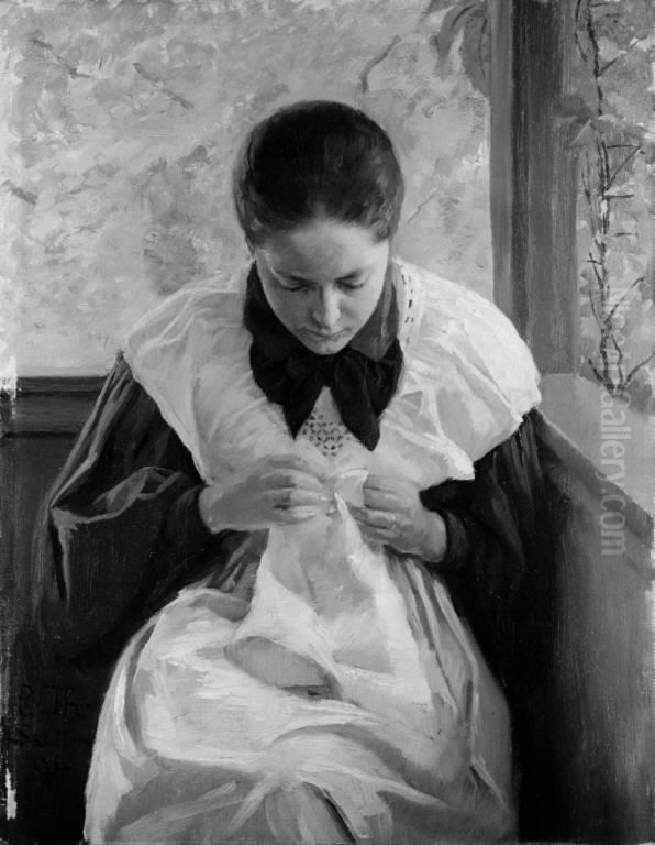 Syende ung pige Oil Painting by Carl Christian Frederik Jacob Thomsen