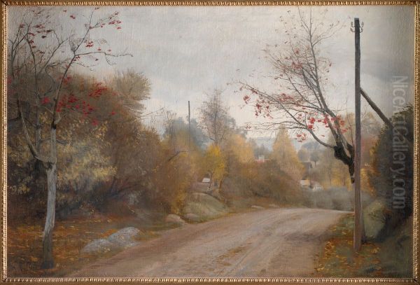 The Road at Mogenstrup, Zealand. Autumn Oil Painting by Laurits Andersen Ring