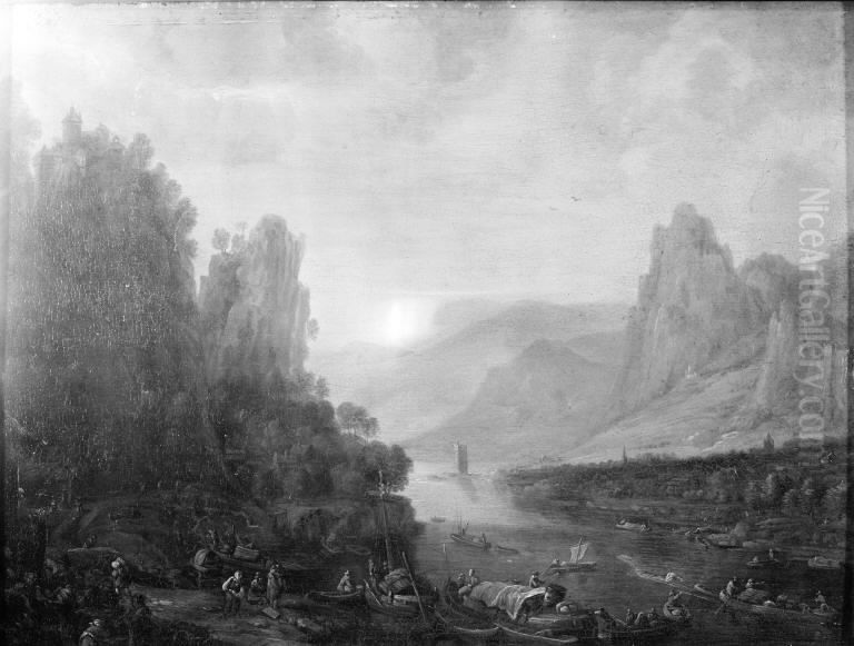 Rhine Landscape by Bingen Oil Painting by Herman Saftleven