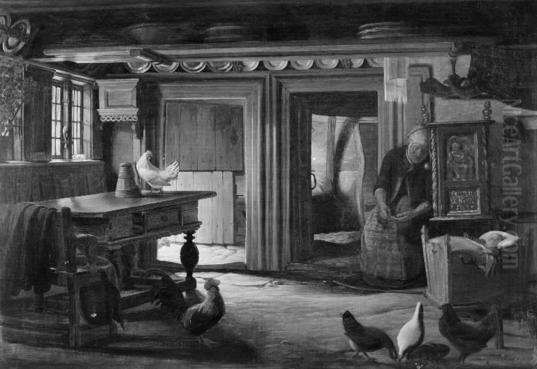 Farmhouse Parlor Oil Painting by Hans Jorgen Hammer