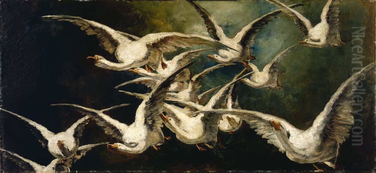 Flock of Geese Oil Painting by unknown