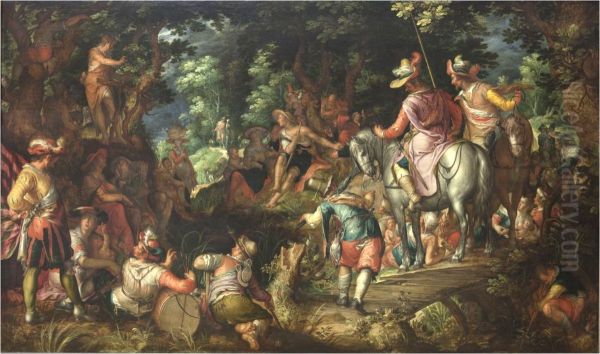 Johannes Doberen praediker i skoven Oil Painting by Joachim Wtewael (Uytewael)