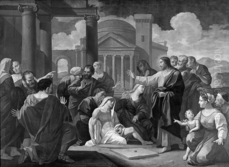 Lazarus' opvaekkelse Oil Painting by Hendrick Krock