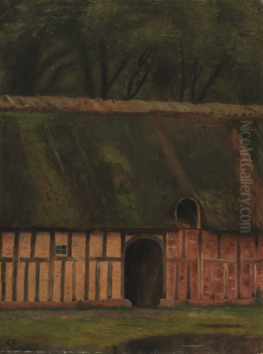 En bindingsvaerkslaenge ved Krabbesholm Oil Painting by Christen Dalsgaard