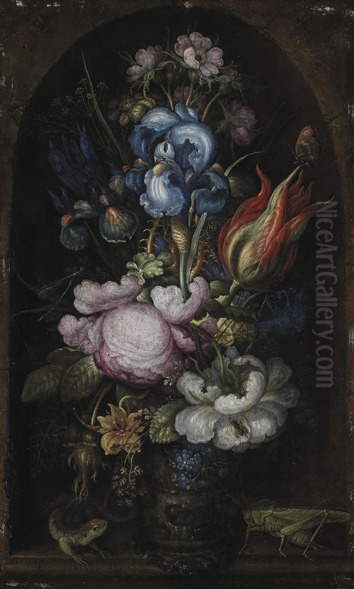 Bouquet of Flowers in a Stone Niche Oil Painting by Roelant Savery