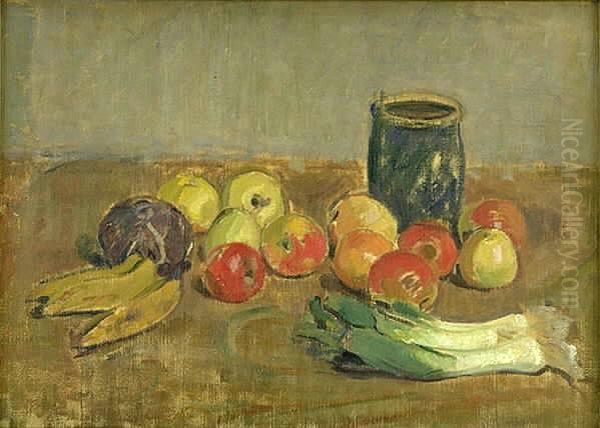 Still Life. Apples, Leeks, Bananas and Green Jar Oil Painting by Karl Isakson Still Life. Apples, Leeks, Bananas and Green Jar Oil Painting by Karl Isakson