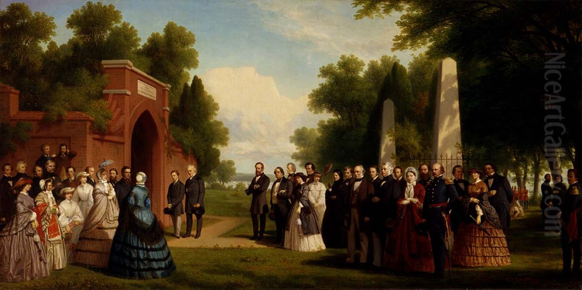 Visit of the Prince of Wales, President Buchanan, and Dignitaries to the Tomb of Washington at Mount Vernon, October 1860 Oil Painting by Thomas Prichard Rossiter