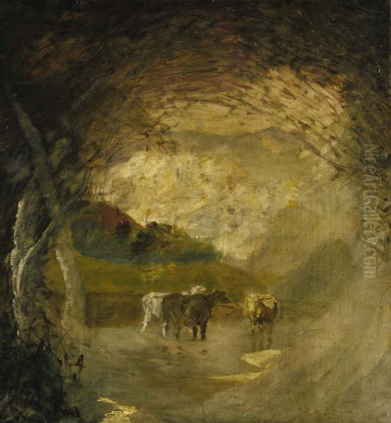 Landscape with Trees and Cattle Oil Painting by Albert Pinkham Ryder
