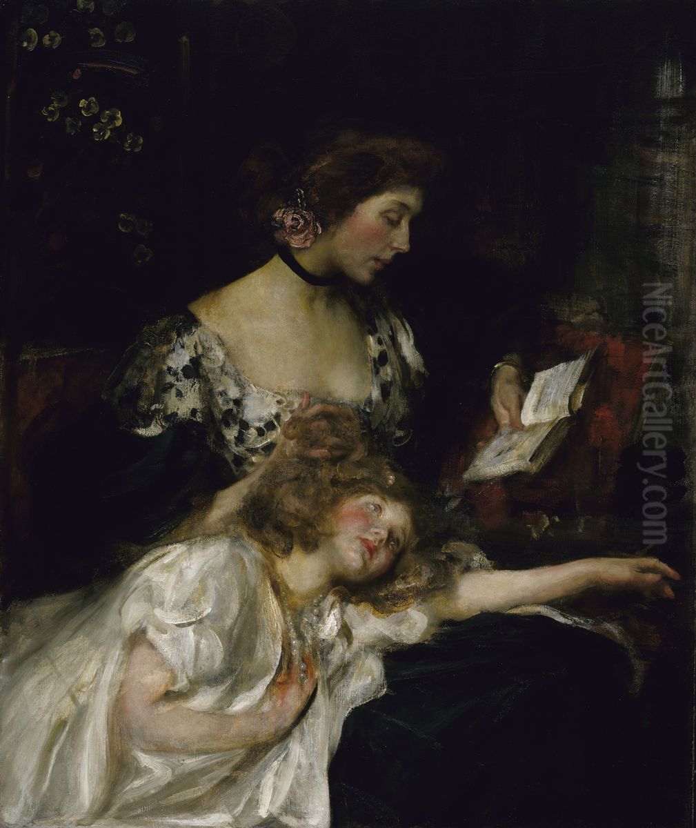 Mother and Child (Lady Shannon and Kitty) Oil Painting by James Jebusa Shannon