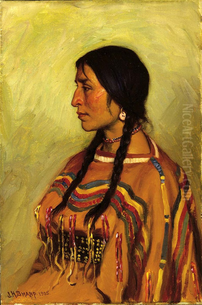 Blackfoot Indian Girl Oil Painting by Joseph Henry Sharp
