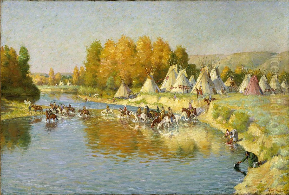 Encampment of Crow Indians Oil Painting by Joseph Henry Sharp