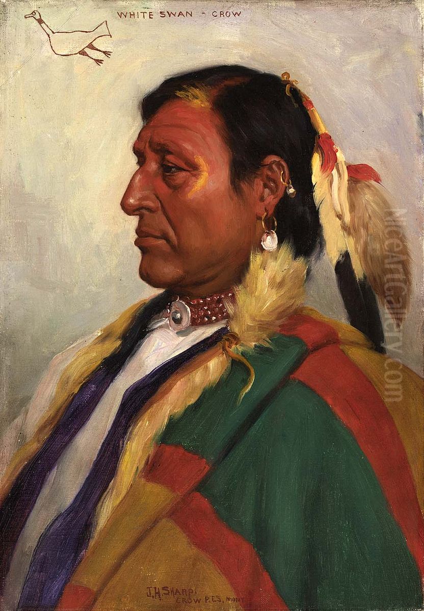 White Swan Oil Painting by Joseph Henry Sharp