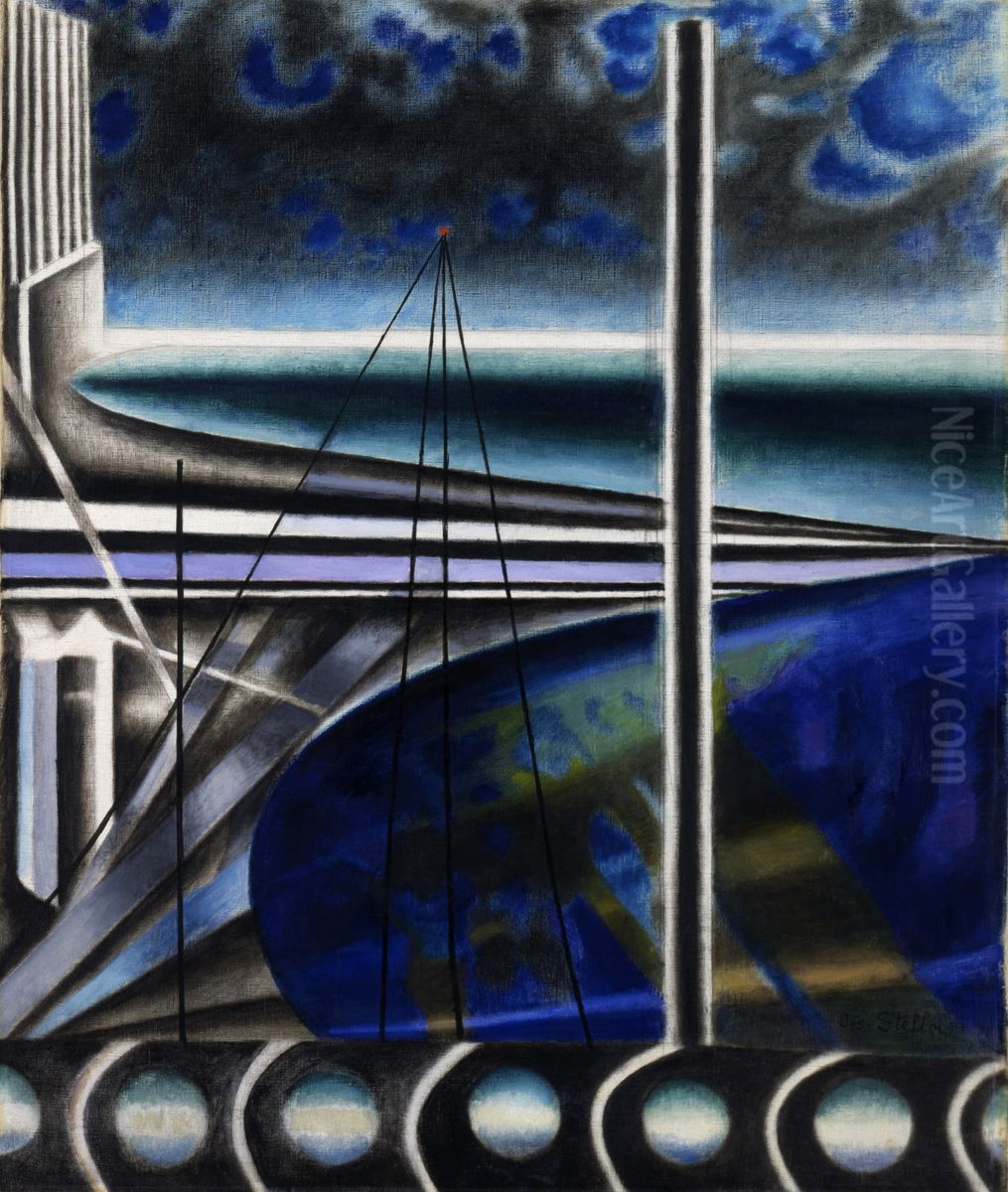 Metropolitan Port Oil Painting by Joseph Stella
