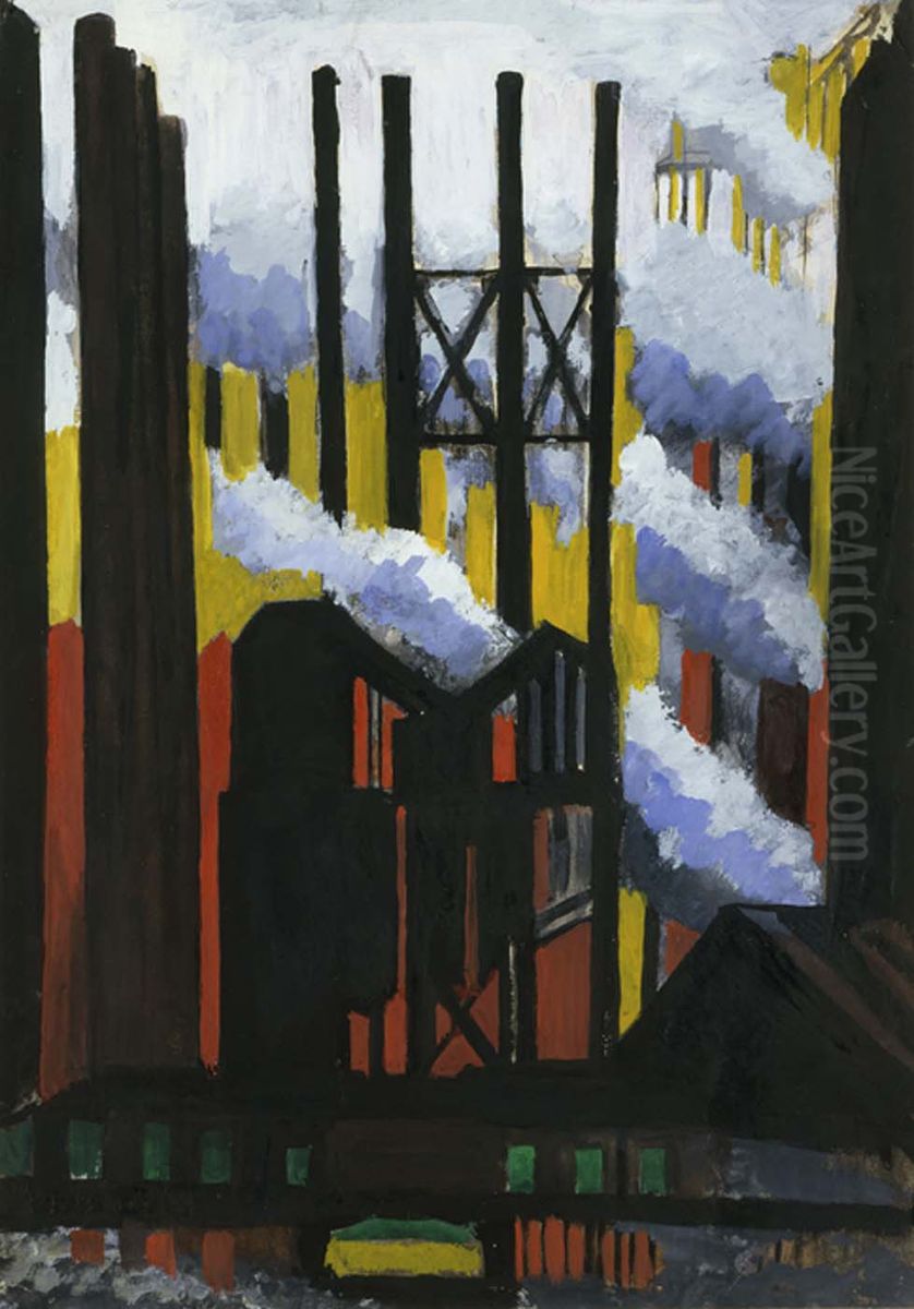 Steel Mill Oil Painting by Joseph Stella