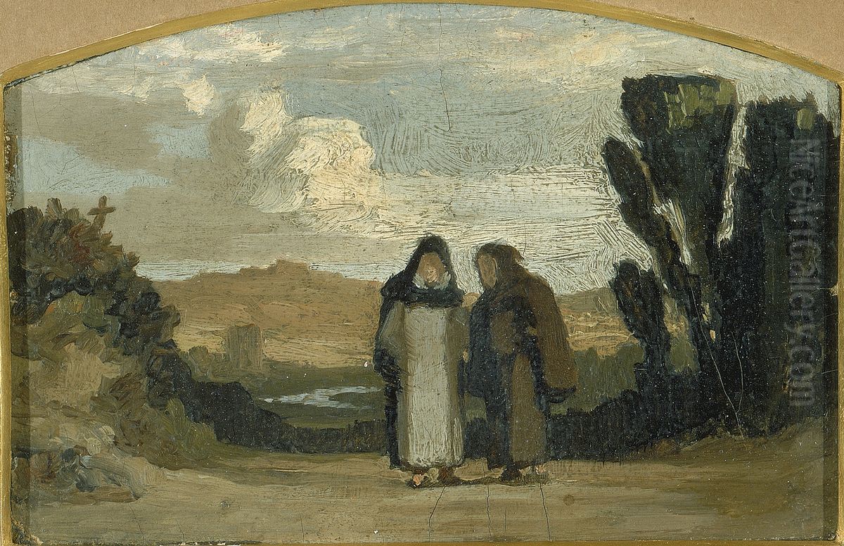 Monks on the Appian Way Oil Painting by unknown