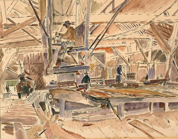Inside A Lumber Mill Oil Painting by Claire Falkenstein