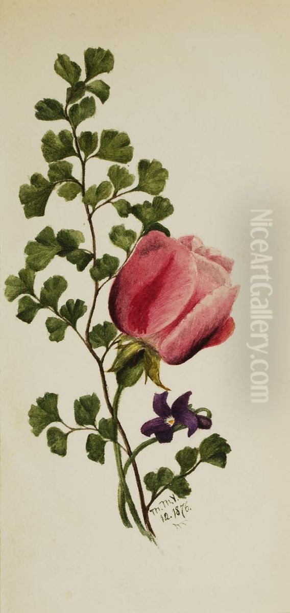 Pink Rose with Violet Oil Painting by Mary Vaux Walcott
