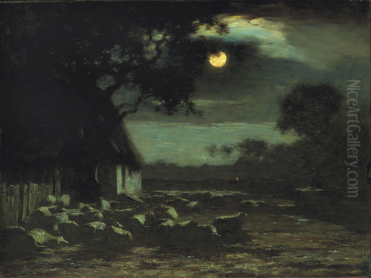 Sheepyard, Moonlight Oil Painting by Horatio Walker