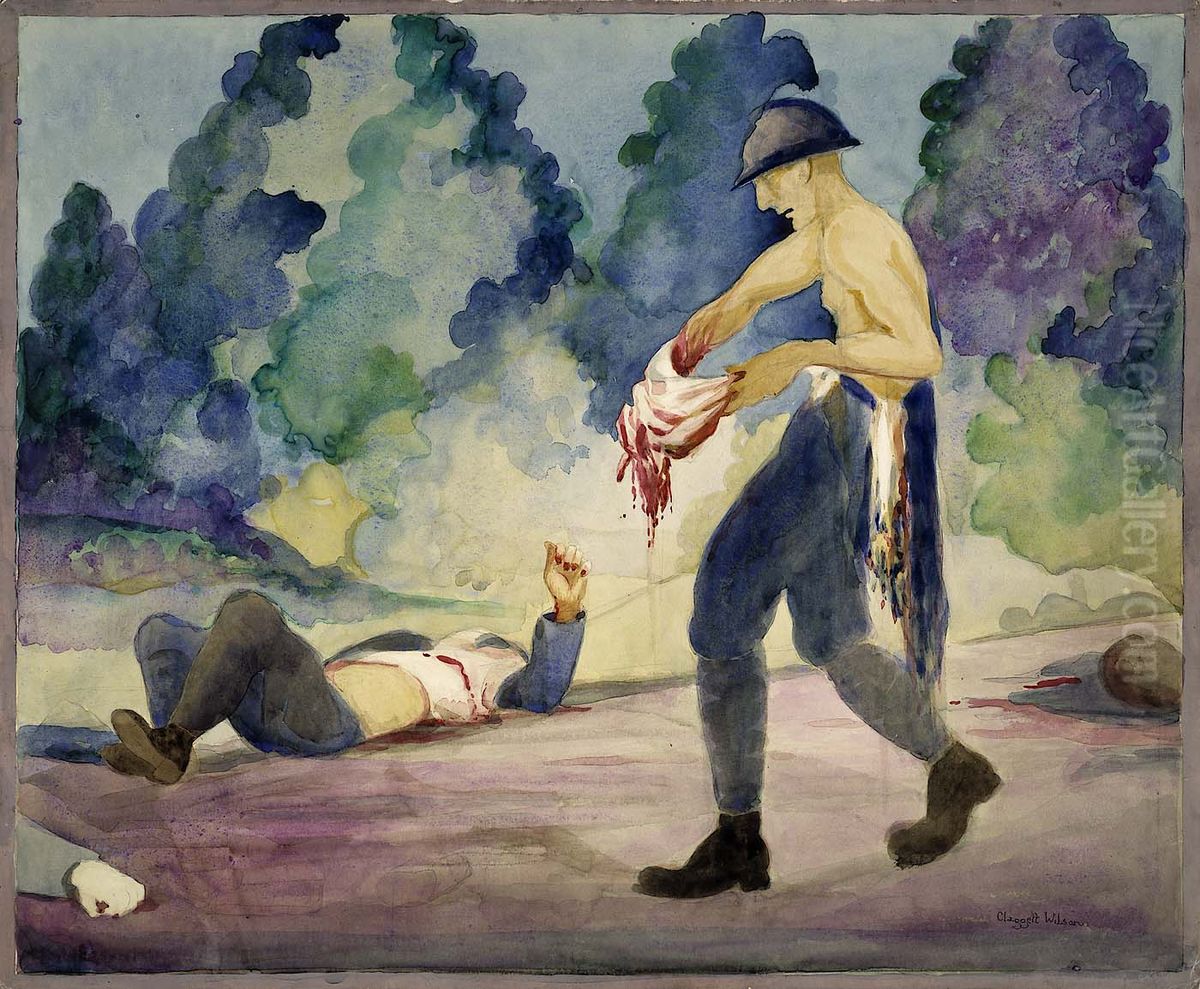 Stragglers--French Wounded in the Retreat of Chateau-Thierry Oil Painting by Claggett Wilson