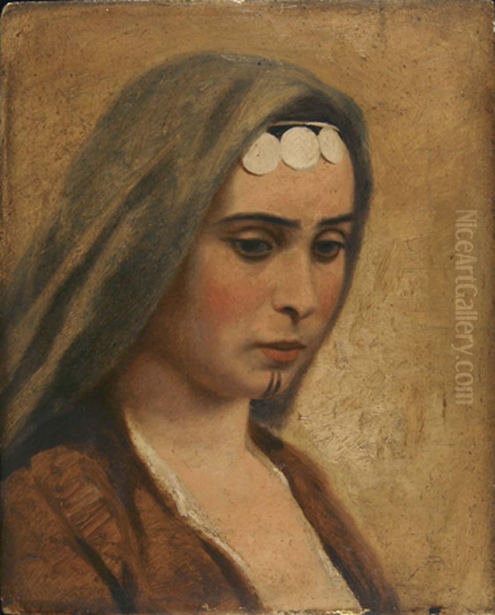 Head of an Arab Girl Oil Painting by Miner Kilbourne Kellogg