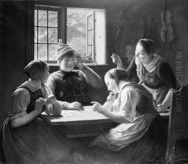 Sorteperspillerne Oil Painting by Julius Exner
