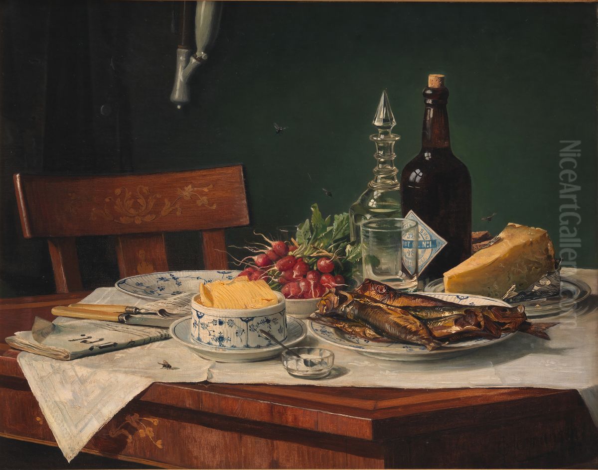 A lunch table. Oil Painting by O.A. Hermansen