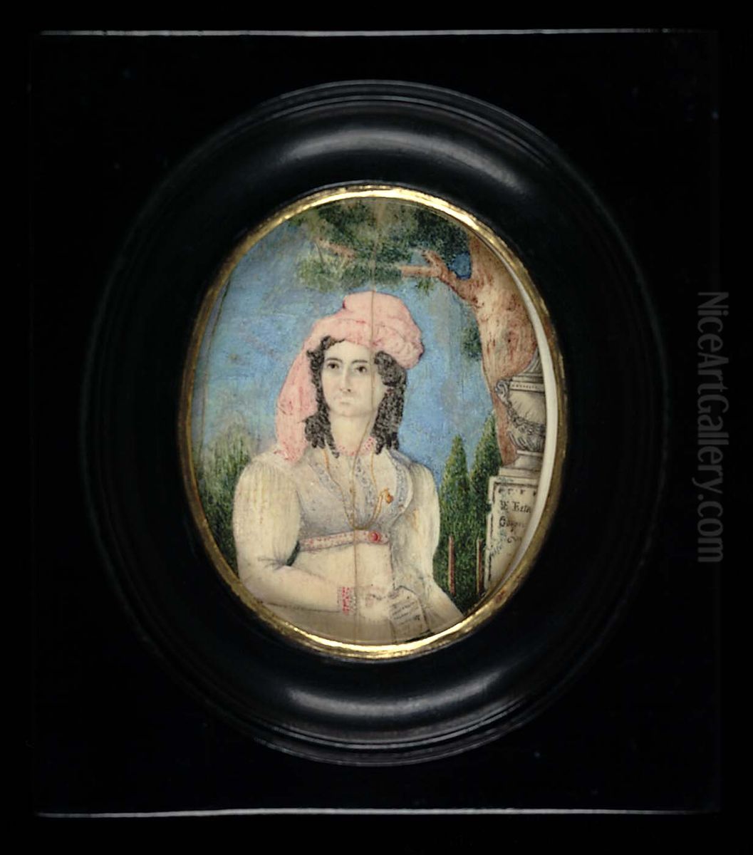 Dama desconocida con turbante rosa (Lady with Pink Turban) Oil Painting by Francisco Estanislao Goyena y O'Daly
