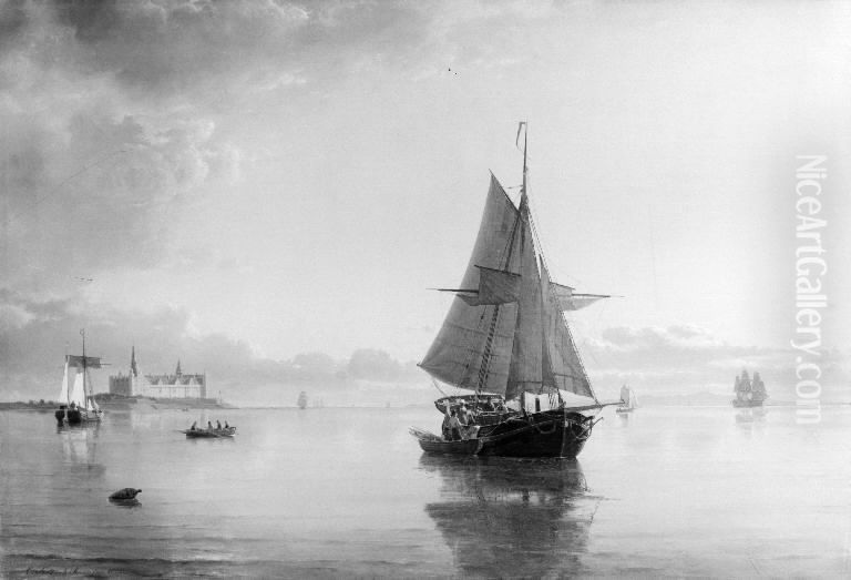 Tidlig sommermorgen pa Helsingors rhed Oil Painting by Carl Frederik Sorensen