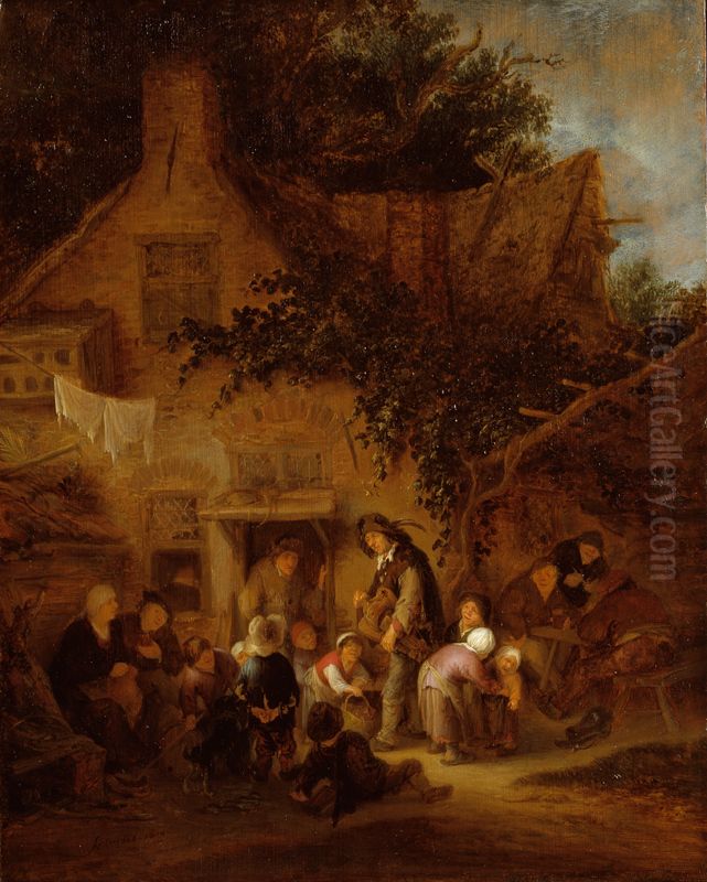 The Organ-Grinder Outside a Cottage Oil Painting by Adriaen van Ostade