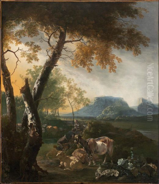 Landscape with Goats Oil Painting by Adam Pynacker