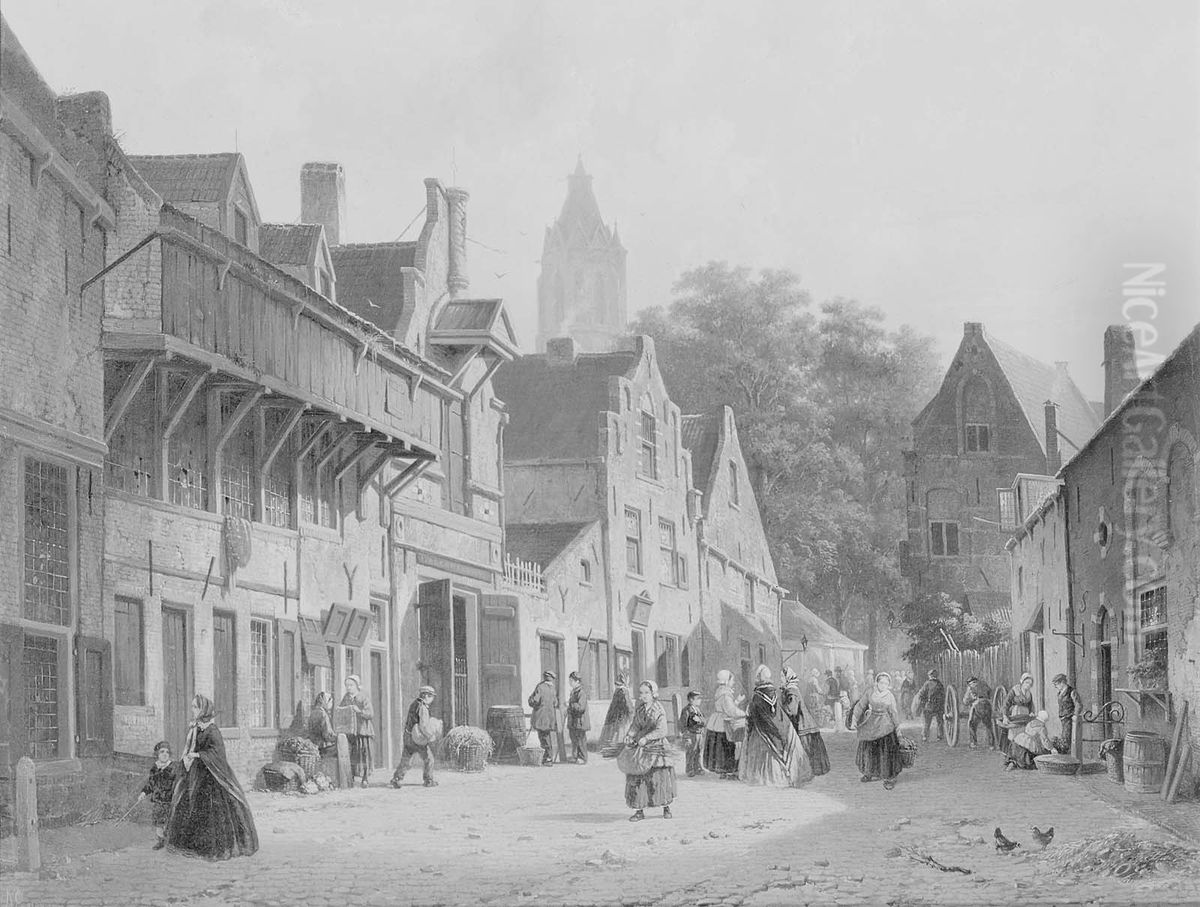 Street in Amersfoort, Holland Oil Painting by Adrianus Eversen