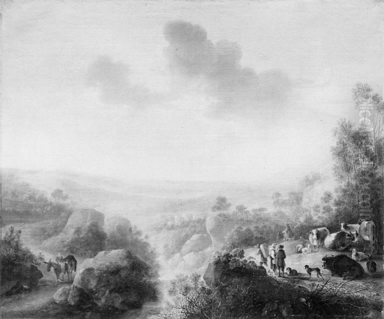 Landscape with Cattle by a Brook Oil Painting by Gijsbert d'Hondecoeter