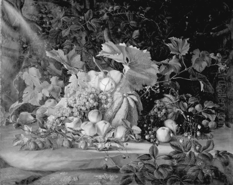 Frugter pa en klippeblok Oil Painting by Johan Frederik Damm