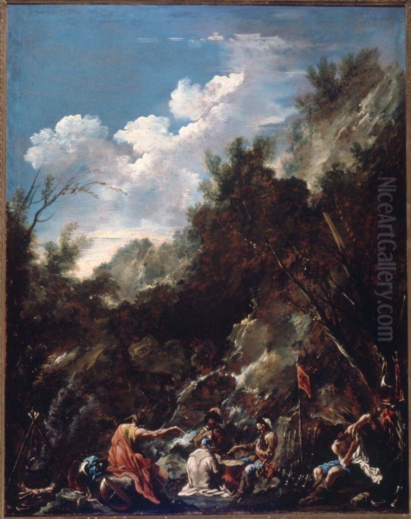 Soldiers Playing Cards in a Rocky Landscape Oil Painting by Alessandro Magnasco Soldiers Playing Cards in a Rocky Landscape Oil Painting by Alessandro Magnasco