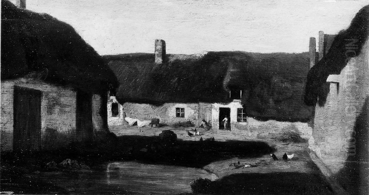 Farmyard Oil Painting by Alexandre-Gabriel Decamps