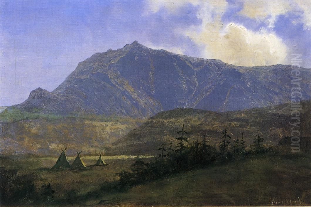 Indian Camp in the Mountains Oil Painting by Albert Bierstadt