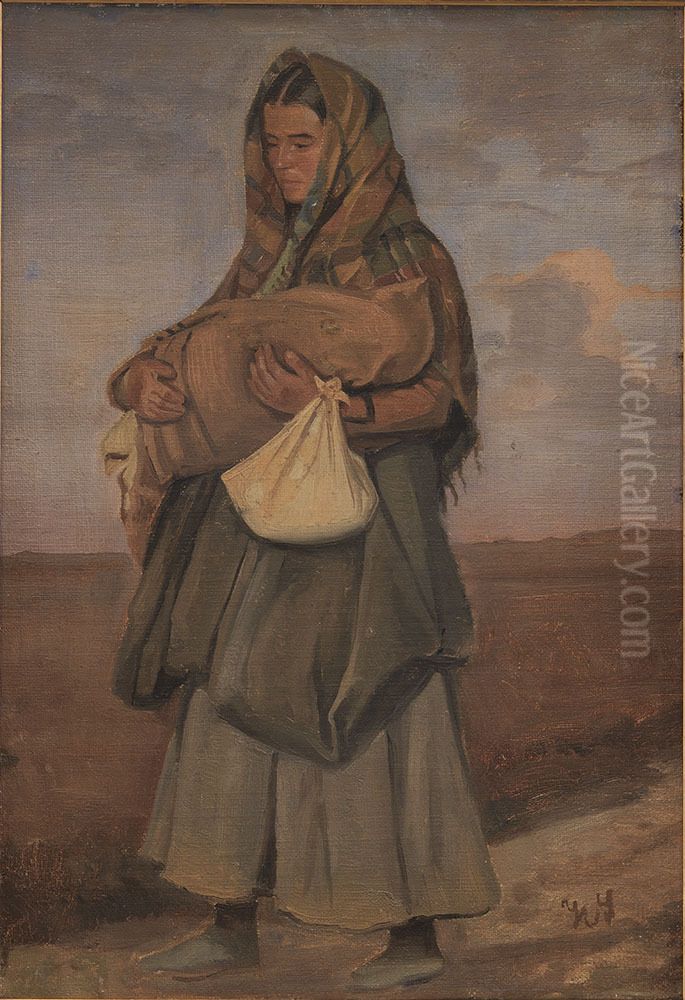 Taterkvinde med sit barn pa heden Oil Painting by Hans Smidth