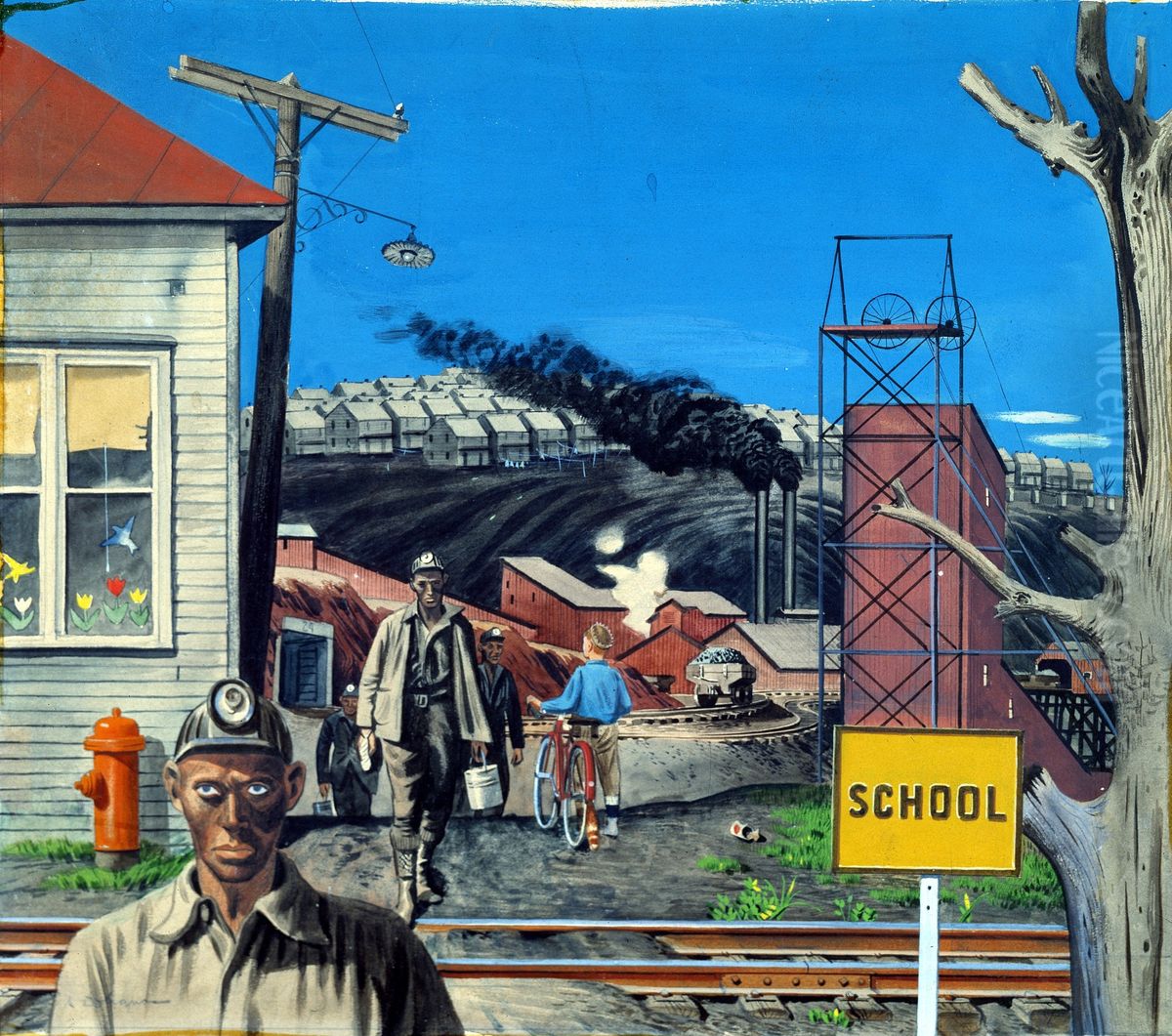 Mining Village (Study for mural, Huntington, West Virginia forestry service building) Oil Painting by Stevan Dohanos