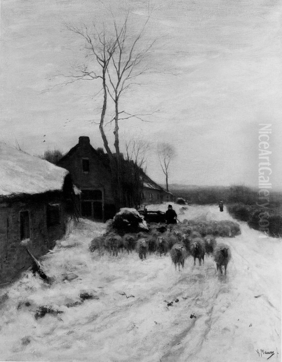 Winter Landscape with Sheep Oil Painting by Anton Mauve