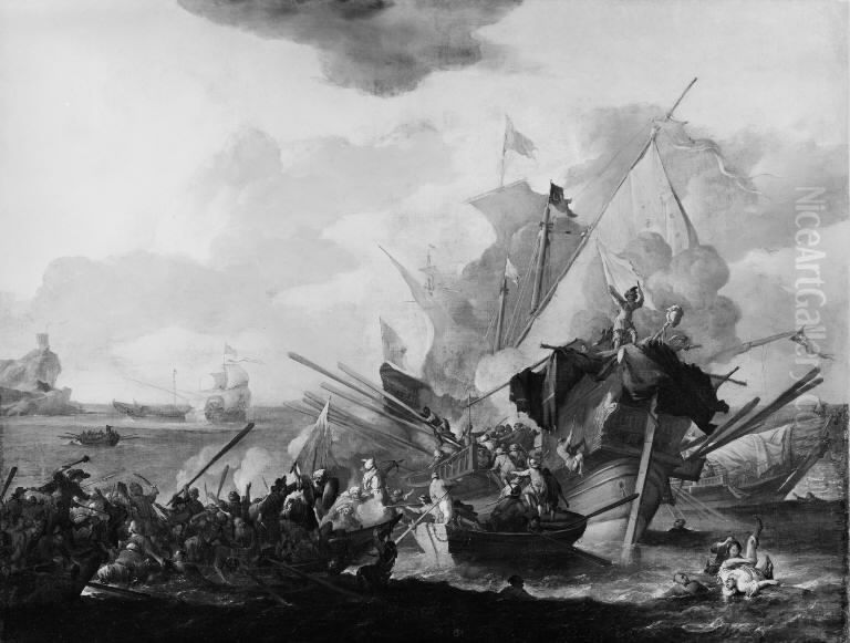 Sea Skirmish Oil Painting by Johannes Lingelbach
