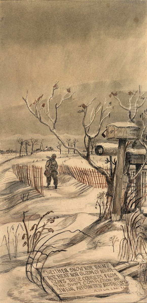 Iowa Landscape (mural study, left panel of tryptich for Monticello, Iowa Post Office) Oil Painting by William C. Palmer