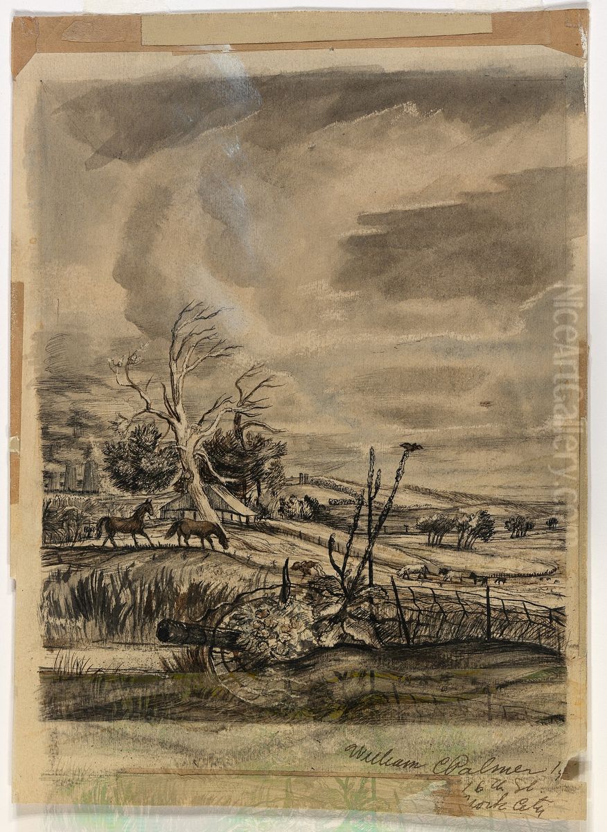 Iowa Landscape (mural study, center  panel of  triptych for the Monticello, Iowa Post Office) Oil Painting by William C. Palmer