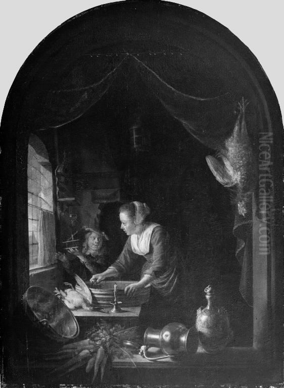 Kitchen Scene Oil Painting by Gerrit Dou