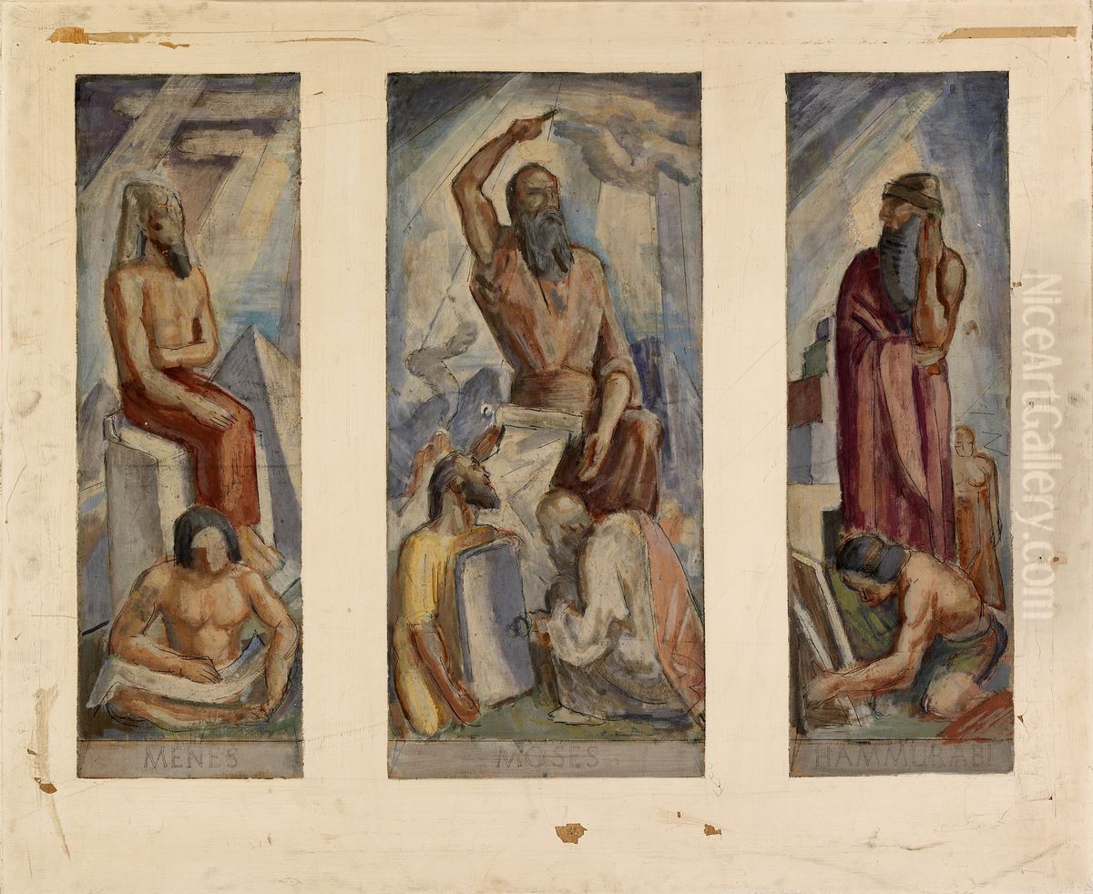 Menes, Moses, Hammurabi (mural study, 