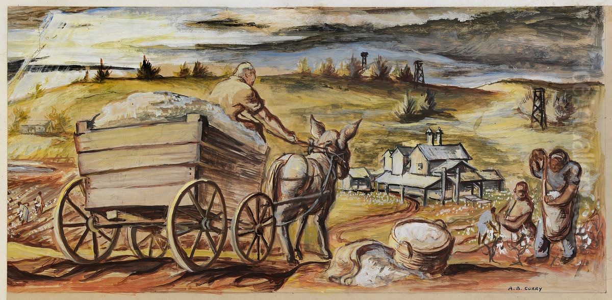 Cotton Time (mural study, Arcadia, Louisiana Post Office) Oil Painting by Alison B. Curry